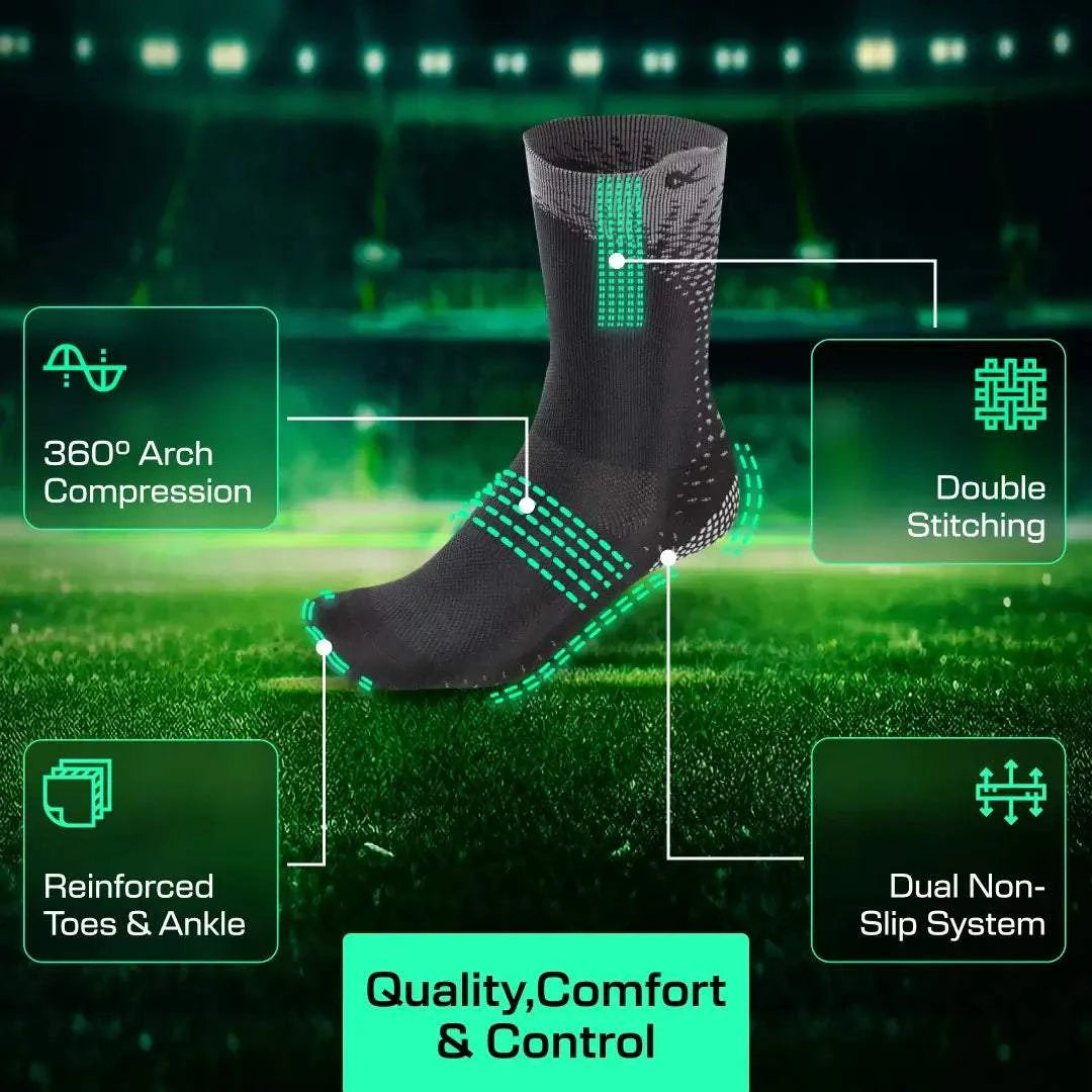 Athlete accelerating on the field wearing Performance Grip Cleat Socks inside cleats