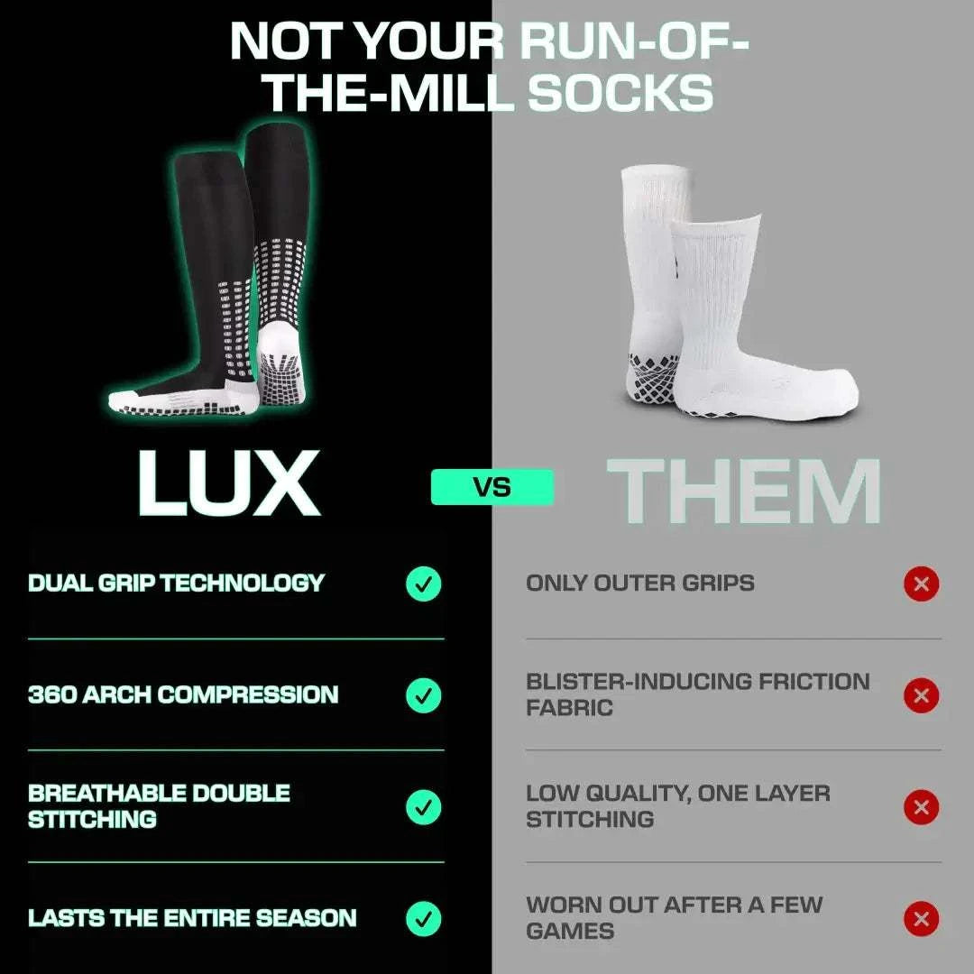 Anti slip grip pattern detail on the sole of LUX football socks