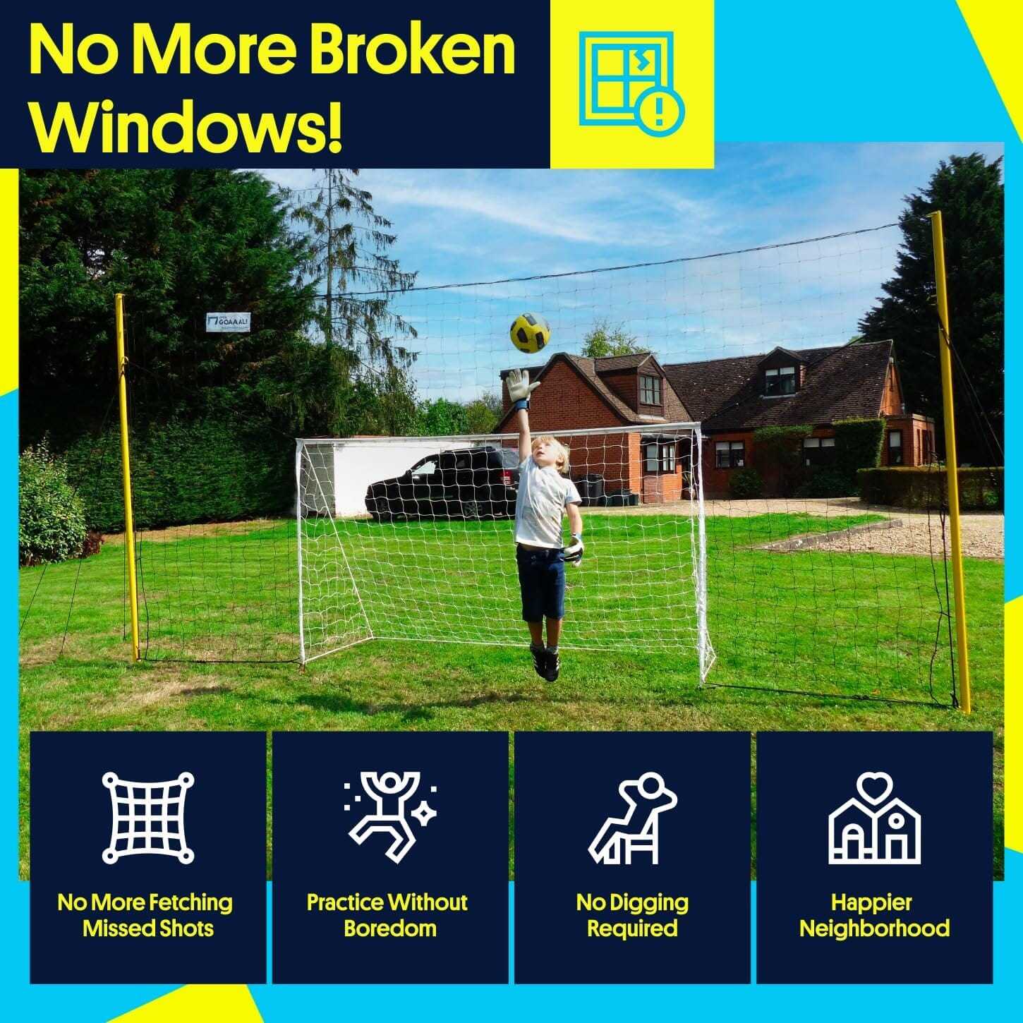 Front view of junior backyard football goal with child shooting