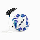 Blue SenseBall football kick trainer with size 3 ball and cord for skill development.